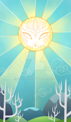 Size: 600x1036 | Tagged: safe, artist:gashiboka, everfree tarot, major arcana, mountain, no pony, sun, tarot, tarot card, tree, watermark