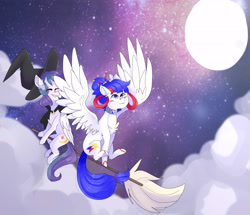 Size: 5789x4969 | Tagged: safe, artist:emily-826, oc, oc only, oc:isakiss staream, oc:shylu, pegasus, pony, absurd resolution, broom, female, hat, mare, night, witch hat