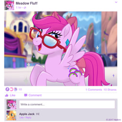 Size: 1080x1080 | Tagged: safe, oc, oc only, oc:meadow fluff, my little pony: the movie, bow, facebook, glasses, mlp movie pony maker, rearing, tail bow