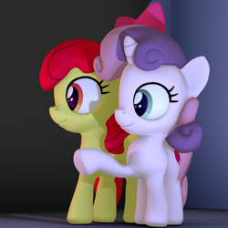 Size: 1920x1920 | Tagged: safe, artist:fillerartist, apple bloom, sweetie belle, 3d, blender, duo, error, pointing, render, test