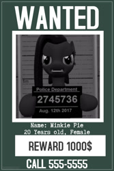 Size: 600x900 | Tagged: safe, oc, oc only, oc:minkie pie, mugshot, text, wanted poster