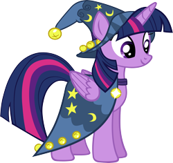 Size: 4903x4619 | Tagged: safe, artist:ironm17, twilight sparkle, twilight sparkle (alicorn), alicorn, pony, absurd resolution, cape, clothes, costume, female, hat, magician outfit, mare, simple background, smiling, solo, star swirl the bearded costume, transparent background, vector, wizard hat