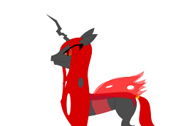 Size: 3508x2480 | Tagged: safe, artist:nyinxdelune, oc, oc only, oc:nyinx d'lune, changeling, changeling queen, carapace, changeling oc, changeling queen oc, female, red changeling, red eyes, red mane, red tail, red wings, side view, simple background, tail ring, thick eyelashes, transparent background