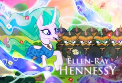 Size: 1000x684 | Tagged: safe, artist:pixelkitties, derpibooru import, mistmane, ellen-ray hennessy, pixelkitties' brilliant autograph media artwork