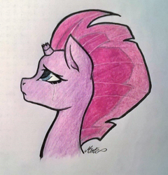 Size: 1024x1066 | Tagged: safe, artist:mimicproductions, tempest shadow, pony, unicorn, my little pony: the movie, broken horn, bust, crying, portrait, profile, sad, solo, traditional art