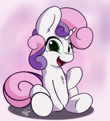 Size: 4551x5000 | Tagged: dead source, safe, artist:tg1117, sweetie belle, pony, unicorn, absurd resolution, chest fluff, cute, diasweetes, female, filly, open mouth, raised hoof, sitting, smiling, solo