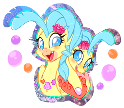 Size: 1082x944 | Tagged: safe, artist:esmeia, princess skystar, classical hippogriff, hippogriff, seapony (g4), my little pony: the movie, abstract background, bust, cute, duality, female, smiling, solo