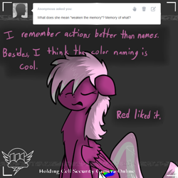 Size: 750x750 | Tagged: safe, artist:conmanwolf, oc, oc only, oc:violet, pony, fanfic:rainbow factory, ask factory scootaloo, comic, recording
