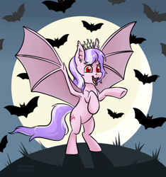 Size: 688x734 | Tagged: safe, artist:haretrinity, diamond tiara, bat, bat pony, vampire, bat ponified, bat wings, moon, race swap, solo, standing