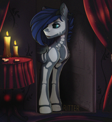 Size: 2300x2500 | Tagged: safe, artist:ritter, oc, oc only, oc:redian, bat pony, pony, bodypaint, candle, cheek fluff, chest fluff, ear fluff, fluffy, halloween, holiday, leg fluff, male, shoulder fluff, signature, solo, stallion, unshorn fetlocks