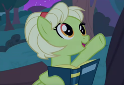 Size: 928x644 | Tagged: safe, screencap, granny smith, pony, the perfect pear, adorasmith, book, cute, solo, young granny smith