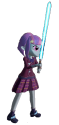 Size: 271x576 | Tagged: artist needed, source needed, safe, artist:horsesplease, sunny flare, equestria girls, 3d, lightsaber, solo, star wars, weapon