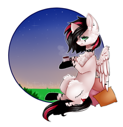 Size: 864x893 | Tagged: safe, artist:twinkepaint, oc, oc only, oc:emala jiss, pegasus, pony, choker, coffee mug, female, mare, mug, sitting, solo, spiked choker