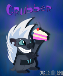 Size: 1387x1656 | Tagged: safe, artist:cyber-murph, grubber, hedgehog, my little pony: the movie, armor, cake, cute, food, grubberbetes, solo