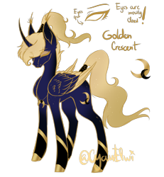 Size: 2768x3000 | Tagged: safe, artist:minelvi, oc, oc only, oc:golden crescent, alicorn, pony, female, high res, mare, reference sheet, solo