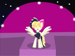 Size: 1024x768 | Tagged: safe, artist:prism note, songbird serenade, my little pony: the movie, bow, clothes, hair bow, lights, night, ribbon, singing, solo, spread wings, stage, stars, vest, waving, wings