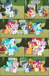 Size: 4551x7001 | Tagged: safe, artist:cyanlightning, apple bloom, button mash, rumble, scootaloo, shady daze, sweetie belle, oc, oc:cyan lightning, alicorn, earth pony, pegasus, pony, unicorn, comic:cyan's adventure, .svg available, absurd resolution, apple, apple tree, buttoncorn, colt, comic, cutie mark crusaders, female, filly, food, king button mash, male, rule 63, tree, vector
