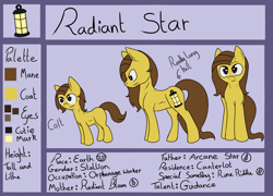 Size: 1500x1080 | Tagged: safe, artist:chezamoon18, oc, oc only, oc:radiant star, earth pony, pony, cutie mark, male, reference sheet, stallion