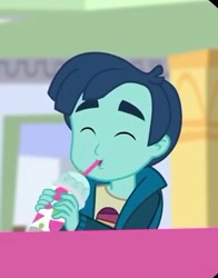 Size: 308x393 | Tagged: safe, screencap, henry handle, manestrum, eqg summertime shorts, equestria girls, shake things up!, drink, drinking, eyes closed, male, solo