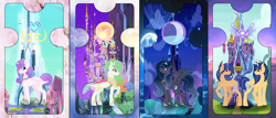 Size: 7584x3256 | Tagged: safe, artist:velveagicsentryyt, princess flurry heart, oc, oc:flosun pollen, oc:galaxy swirls, oc:moonlight sonata, oc:velvet sentry, alicorn, changepony, hybrid, pony, unicorn, female, high res, mare, offspring, older, parent:flash sentry, parent:king sombra, parent:princess celestia, parent:princess luna, parent:thorax, parent:twilight sparkle, parents:flashlight, parents:lumbra, parents:thoralestia