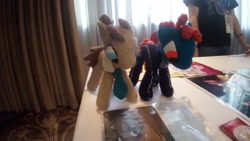 Size: 2560x1440 | Tagged: safe, artist:knittedstable, doctor whooves, oc, oc:nessie, convention, knitted stable