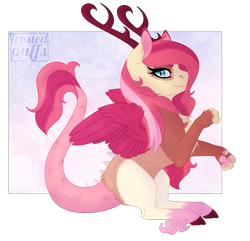 Size: 1141x1099 | Tagged: safe, artist:frostedpuffs, oc, oc only, oc:jinx, draconequus, hybrid, female, interspecies offspring, offspring, parent:discord, parent:fluttershy, parents:discoshy, solo