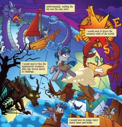 Size: 1155x1199 | Tagged: safe, artist:tonyfleecs, idw, stygian, crab, griffon, sea serpent, timber wolf, legends of magic, shadow play, spoiler:comic, spoiler:comiclom7, boat, compass rose, giant crab, journey