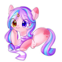 Size: 1500x1500 | Tagged: safe, artist:leafywind, oc, oc only, earth pony, pony, clothes, female, hairclip, heterochromia, lying down, mare, prone, scarf, simple background, smiling, solo, starry eyes, transparent background, white outline, wingding eyes