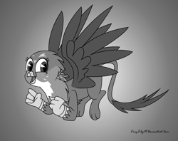Size: 1024x813 | Tagged: safe, artist:kingtoby19, gabby, griffon, cute, female, gabbybetes, grayscale, monochrome, old timey, open mouth, solo, style emulation