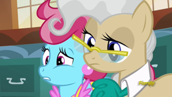 Size: 1920x1080 | Tagged: safe, screencap, cup cake, mayor mare, pony, the perfect pear, discovery family logo, filing cabinet