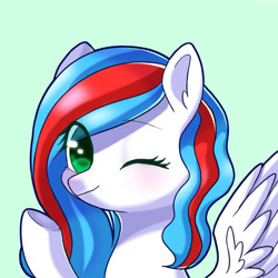 Size: 800x800 | Tagged: safe, artist:leafywind, oc, oc only, pegasus, pony, bust, female, mare, one eye closed, portrait, simple background, wink