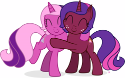 Size: 15947x10000 | Tagged: safe, artist:illumnious, oc, oc only, oc:aura midnight, oc:flares midnight, pony, unicorn, absurd resolution, duo, eyes closed, female, hug, mare, simple background, sisters, smiling, transparent background, vector