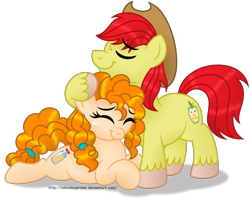 Size: 2000x1615 | Tagged: safe, artist:aleximusprime, bright mac, pear butter, pony, the perfect pear, brightbutter, buttercup, cute, diabetes, female, hug, in love, love, male, perfect pear, romance, shipping, straight