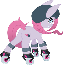 Size: 8671x9000 | Tagged: safe, artist:xboomdiersx, oc, oc only, oc:roller brawl, earth pony, pony, absurd resolution, braid, fangs, female, helmet, looking back, mare, plot, roller skates, simple background, solo, transparent background, vector