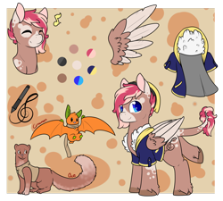 Size: 1024x920 | Tagged: safe, artist:cloureed, oc, oc only, oc:ace, oc:cinnamon, oc:strawberry breeze, fruit bat, pegasus, pony, clothes, mink, reference sheet