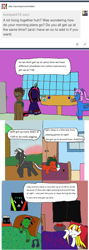 Size: 1133x3197 | Tagged: safe, artist:ask-luciavampire, oc, oc only, bat pony, pegasus, pony, unicorn, ask, sleeping, tumblr, tumblr:ask-mycrazyroomates