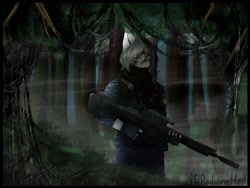 Size: 2560x1920 | Tagged: safe, oc, oc only, oc:light knight, anthro, forest, gun, solo, weapon