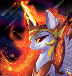 Size: 1800x1900 | Tagged: safe, artist:togeticisa, daybreaker, alicorn, pony, a royal problem, bust, evil grin, female, grin, mane of fire, mare, portrait, smiling, solo