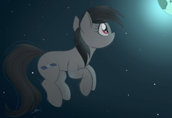 Size: 1500x1024 | Tagged: safe, artist:ncmares, oc, oc only, oc:apogee, earth pony, pony, atg 2017, cute, female, lonely, mare, newbie artist training grounds, planet, satellite, satellite pony, solo, space, stars