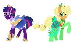 Size: 695x422 | Tagged: safe, artist:sallindaemon, applejack, twilight sparkle, twilight sparkle (alicorn), alicorn, earth pony, pony, alternate design, clothes, dappled, dress, simple background, socks, transparent background