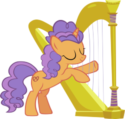 Size: 4388x4183 | Tagged: safe, artist:ironm17, pretzel twist, pony, unicorn, absurd resolution, bipedal, eyes closed, female, harp, musical instrument, simple background, smiling, solo, transparent background, vector