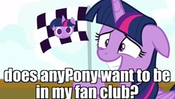 Size: 1920x1080 | Tagged: safe, edit, edited screencap, screencap, twilight sparkle, twilight sparkle (alicorn), alicorn, once upon a zeppelin, flag, image macro, meme, solo