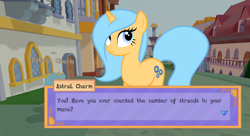 Size: 780x424 | Tagged: safe, oc, oc only, oc:astral charm, 3d, astral charm, legends of equestria, rude