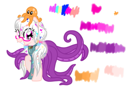 Size: 1051x749 | Tagged: safe, artist:purpleloverpony, oc, oc only, oc:tavita kala splat, monster pony, octopony, octopus, original species, apron, clothes, glasses, paint, pigtails