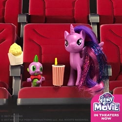 Size: 1080x1080 | Tagged: safe, spike, twilight sparkle, twilight sparkle (alicorn), alicorn, dragon, pony, my little pony: the movie, cinema, irl, my little pony logo, official, photo, toy