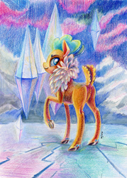 Size: 600x837 | Tagged: safe, artist:maytee, velvet reindeer, deer, reindeer, them's fightin' herds, community related, female, ice, snow, solo, traditional art, winter