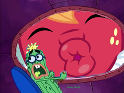 Size: 883x661 | Tagged: safe, edit, edited screencap, screencap, big macintosh, pony, hard to say anything, crossover, holoturia, i'm your biggest fanatic, kevin, kevin the sea cucumber, kissy face, not salmon, sea cucumber, spongebob squarepants, wat