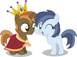 Size: 9026x6723 | Tagged: safe, artist:cyanlightning, button mash, shady daze, alicorn, earth pony, pony, .svg available, absurd resolution, boop, cape, clothes, colt, crown, female, filly, jewelry, king button mash, male, regalia, rule 63, simple background, transparent background, vector