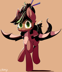 Size: 4219x4857 | Tagged: safe, artist:bloodatius, oc, oc only, oc:cocoa dot, bat pony, pony, absurd resolution, female, mare, raised hoof, simple background, solo