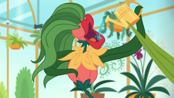 Size: 1280x720 | Tagged: safe, screencap, better together, equestria girls, my little shop of horrors, drinking, flower, greenhouse, plant, potted plant, room to grow, watering can